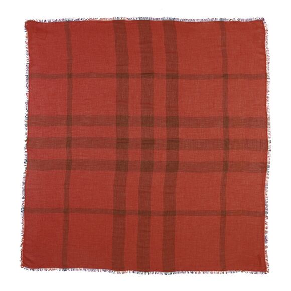 BURBERRY Bright Rose Check Modal Wool Overdyed Chambray Check Square Scarf - Picture 2 of 5